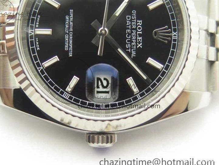 Good Copy Rolex Watches ARF 116234 1:1 DateJust 904L Markers Black SS Minimalist V 904L on 36 Jubilee Bracelet Sticks SS Dial 3374 Best SA3135 Edition 0113
